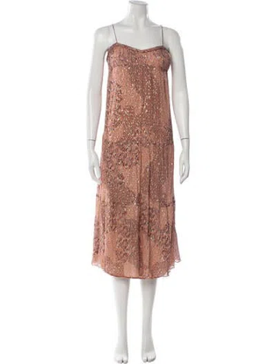 Pre-owned Ba&sh Floral Print Midi Length Dress In Brown