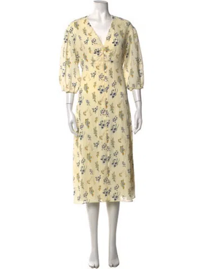 Pre-owned Ba&sh Floral Print Midi Length Dress In Yellow