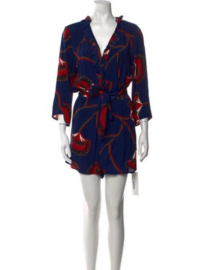 Pre-owned Ba&sh Floral Print V-neck Romper In Blue