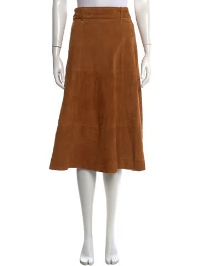 Pre-owned Ba&sh Goat Leather Midi Length Skirt In Brown