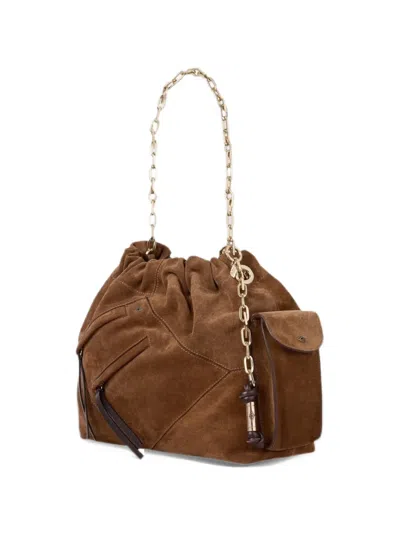 Ba&sh June Chain-link Suede Shoulder Bag In Brown