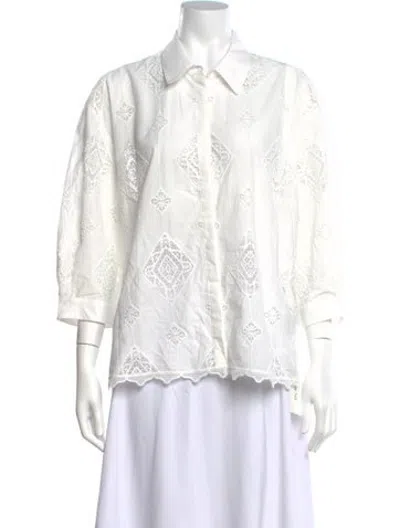 Pre-owned Ba&sh Lace Pattern Three-quarter Sleeve Blouse In White