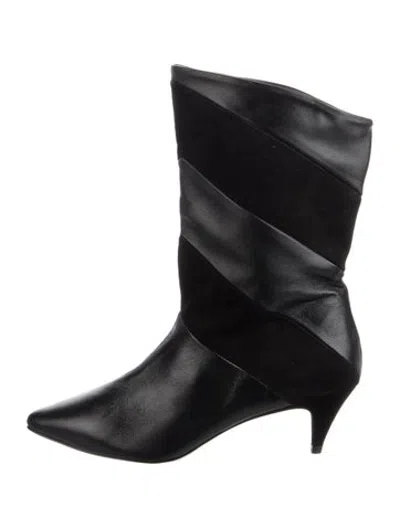 Pre-owned Ba&sh Leather Colorblock Pattern Boots In Black