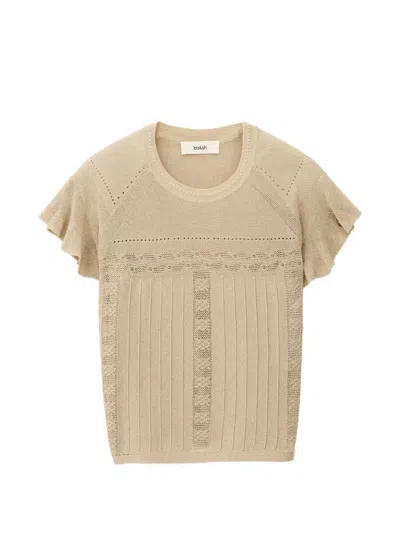 Ba&sh Piera Pointelle-knit Ruffled Top In Neutral