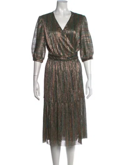 Pre-owned Ba&sh Striped Midi Length Dress In Green/metallic