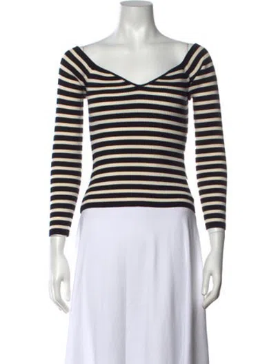 Pre-owned Ba&sh Striped Off-the-shoulder Sweater In Black/neutrals