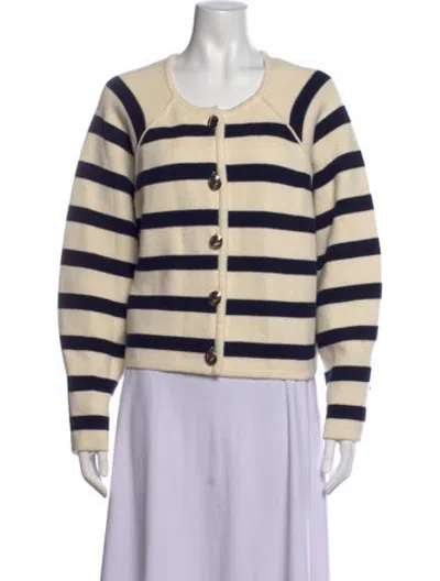 Pre-owned Ba&sh Striped Open Front Sweater In White