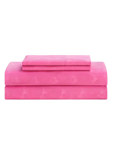 Baby Phat Heart Cat Stamp Embossed 4-piece Sheet Set, Twin In Pink