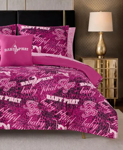 Baby Phat Tossed Logo Reversible 8-piece Bed In A Bag Comforter Set, King In Purple