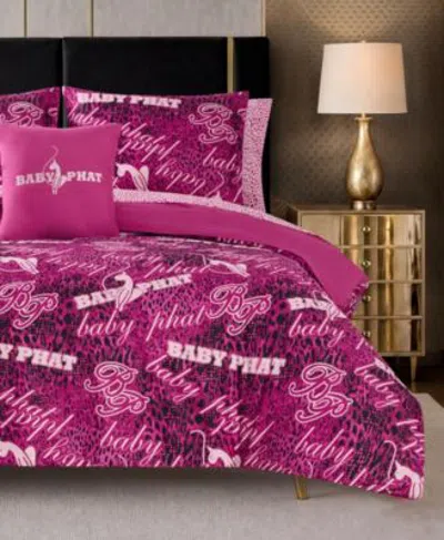 Baby Phat Tossed Logo Reversible Bed In A Bag Comforter Sets In Pink