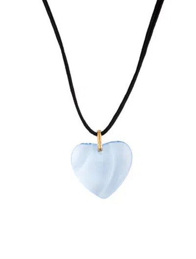 Pre-owned Baccarat Cord & Crystal Heart Pendant Necklace, 27.5" In Black/blue
