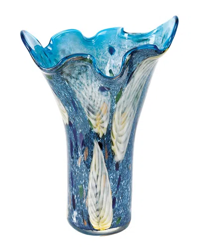 Badash Crystal Allegrotto Murano Style Art Glass 17in Blue Napkin Vase