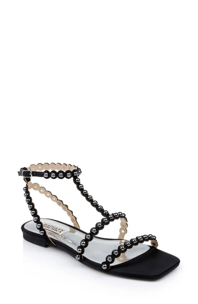 Badgley Mischka Cami Embelished T-strap Sandal In Black