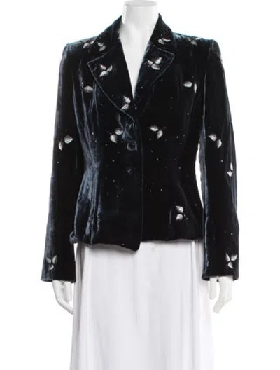 Pre-owned Badgley Mischka Floral Print Jacket In Blue
