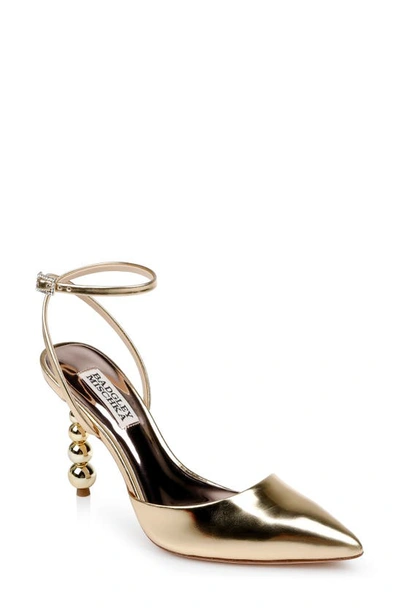 Badgley Mischka Indie Ii Ankle Strap Pointed Toe Pump In Gold
