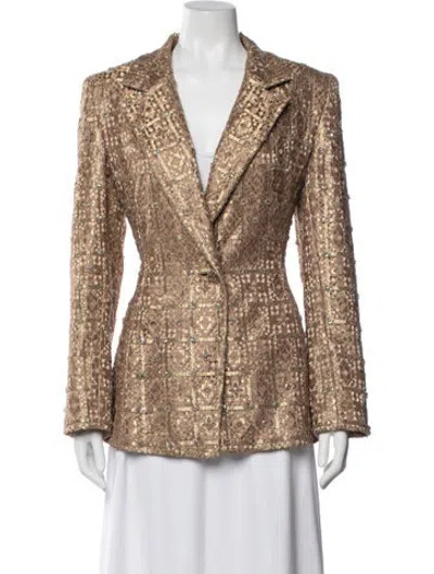 Pre-owned Badgley Mischka Lace Pattern Blazer In Neutrals