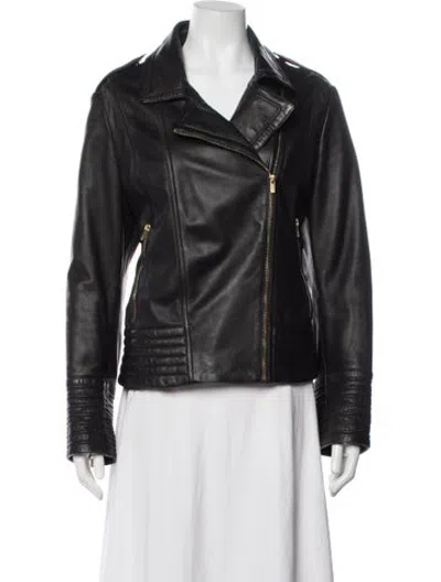 Pre-owned Badgley Mischka Leather Biker Jacket In Grey
