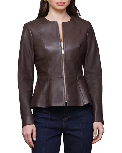Bagatelle Leather Peplum Jacket In Brown