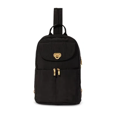 Baggallini Coastal Flip Lock Day Pack In Black W/ Gold Hardware
