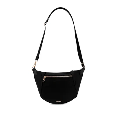 Baggallini Securtex Jet Set Anti Theft Crescent Sling Bag In Black
