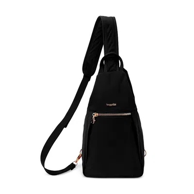 Baggallini Securtex Jet Set Anti Theft Triangle Sling Bag In Black