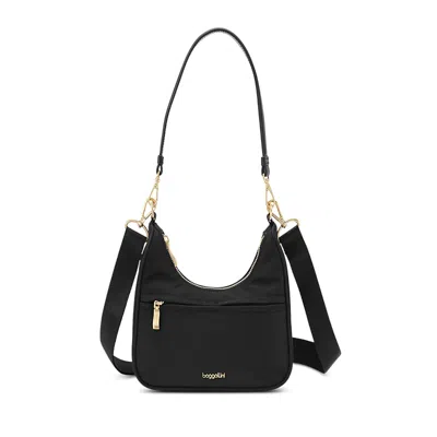 Baggallini Varick Street Shoulder Bag In Black Twill W/ Gold Hardware
