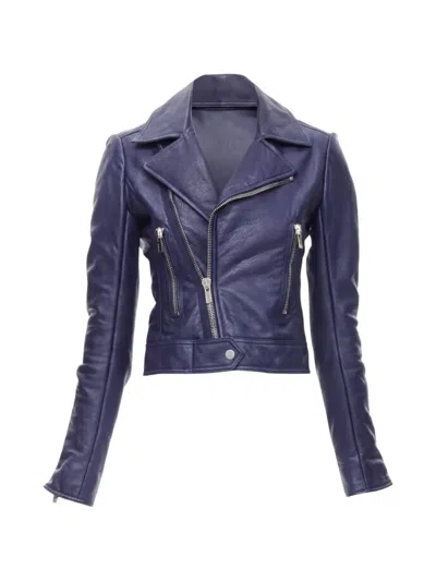 Pre-owned Balenciaga 2014 Biker Leather Jacket In Blue