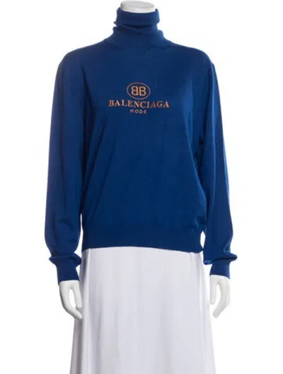 Pre-owned Balenciaga 2018 Virgin Wool Sweater In Blue