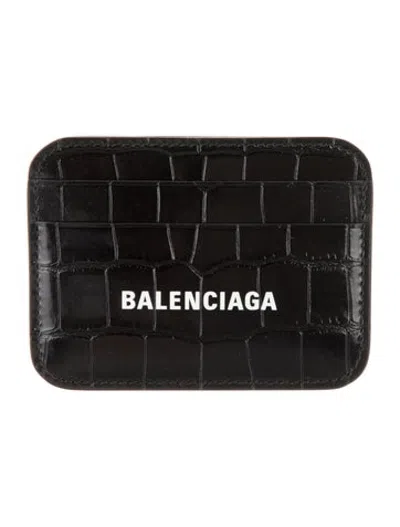 Pre-owned Balenciaga 2021 Embossed Leather Card Holder In Black