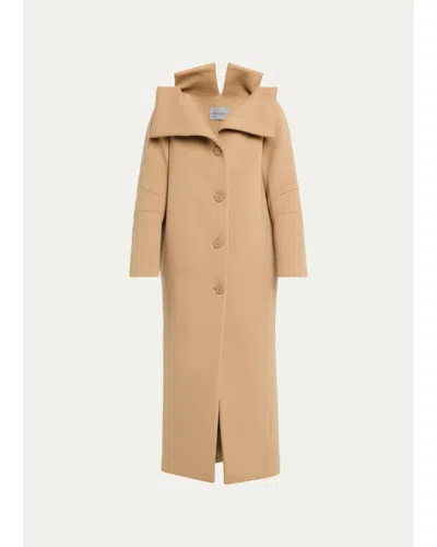 Balenciaga Architectural Vareuse Collar Wool Long Coat In Nude