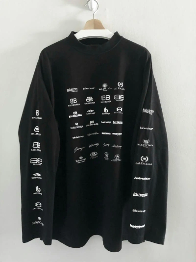 Pre-owned Balenciaga Archive Multi Logo Longsleeve Tee Shirt Black 2