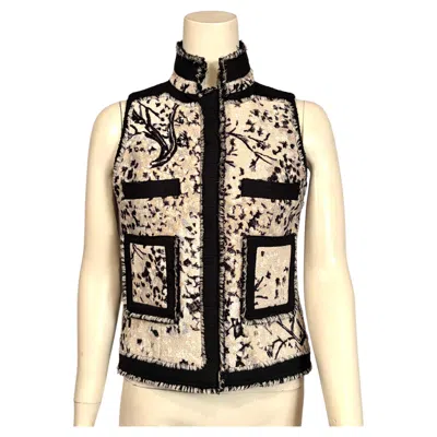 Pre-owned Balenciaga Black Wool Vest With Patterned Cream Wool Panels In White