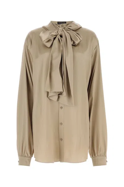 Balenciaga Cappuccino Satin Oversize Shirt In Neutral