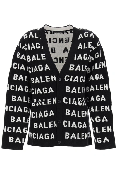 Balenciaga All-over Logo Cardigan In Black