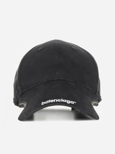 Balenciaga Cut-outs Denim Baseball Cap In Black,white