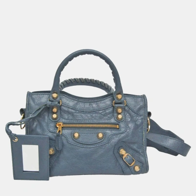 Pre-owned Balenciaga Grey Leather Giant Mini City Satchel Bag