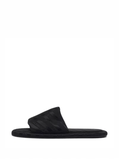 Pre-owned Balenciaga Hotel Logo-woven Slides In Black
