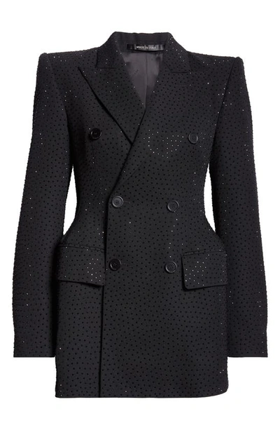 Balenciaga Hourglass Textured Dot Double Breasted Wool Blazer In Black/ Black