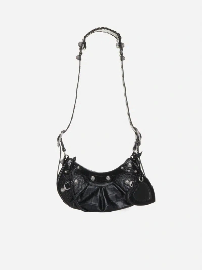 Balenciaga Le Cagole Xs Crocodile-effect Leather Bag In Black