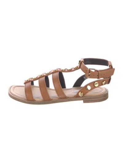 Pre-owned Balenciaga Leather Studded Accents Gladiator Sandals In Brown/neutrals