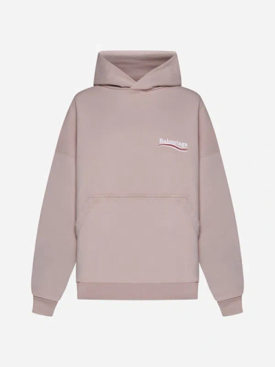 Balenciaga Logo-embroidered Cotton-jersey Hoodie In Light Pink,white