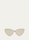 Balenciaga Logo Metal Cat-eye Sunglasses In Shiny Silver