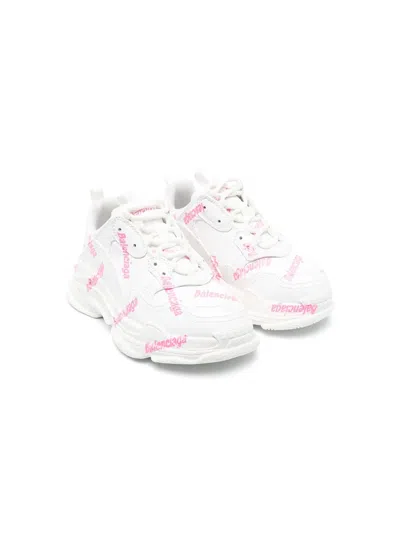 Balenciaga Logo-print Low-top Sneakers In White,pink