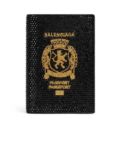 Balenciaga Men's Passport Holder With Rhinestones In Black