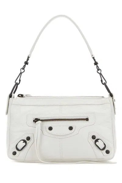 Balenciaga Mini Le City Moto Leather Shoulder Handbag In White