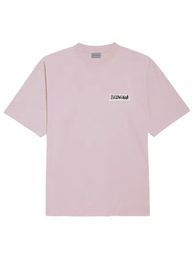 Balenciaga Oversized Cotton Logo T-shirt In Pink