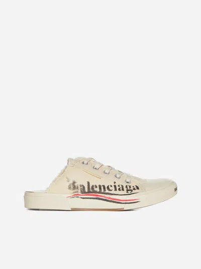 Balenciaga Paris Canvas Mule Sneakers In White