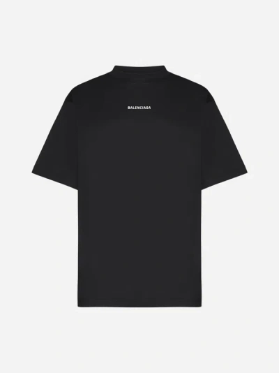 Balenciaga Reflective Logo Cotton T-shirt In Faded Black