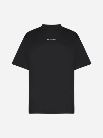 Balenciaga Reflective Logo Cotton T-shirt In Black  