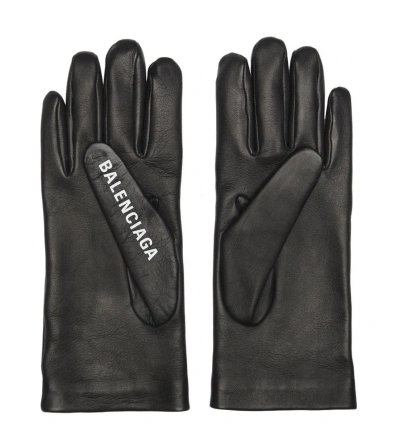 Pre-owned Balenciaga Signature Gloves With Logo In Black